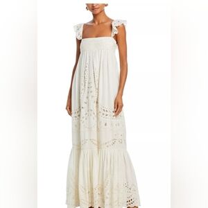 Hemant & Nandita White Cutwork Frill Shoulder Maxi Dress NWT